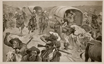 Eroberung eines Burenkonvois durch General Frenchs Truppen in der Nähe von Kimberley